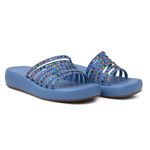 Sandália Tamanco Flat Feminina Com Detalhes Colorido Napa Azul Hidra