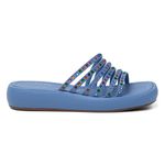 Sandália Tamanco Flat Feminina Com Detalhes Colorido Napa Azul Hidra