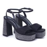 Sandália Feminina Meia Pata Salto Grosso Suede Preto
