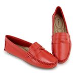 Mocassim Feminino Couro Legítimo Vermelho