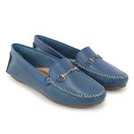 Mocassim Feminino Couro Legítimo Azul