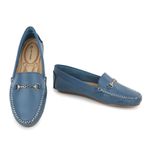 Mocassim Feminino Couro Legítimo Azul