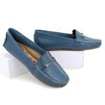 Mocassim Feminino Couro Legítimo Azul