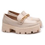 Sapato Mocassim Feminino Tratorado Couro Legítimo Off White Corrente