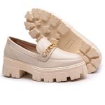 Sapato Mocassim Feminino Tratorado Couro Legítimo Off White Corrente