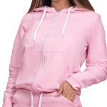 Blusa Avulsa Moletom Feminino Canguru Zíper Rosa