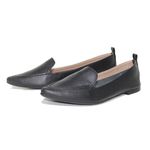 Mocassim Feminino Confort Bico Fino em Couro Preto