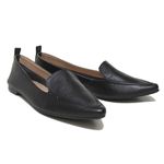 Mocassim Feminino Confort Bico Fino em Couro Preto