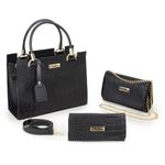 Kit Bolsa Feminina + Carteira + Clutch Preto