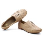 Sapato Oxford Feminino Couro Legítimo Areia