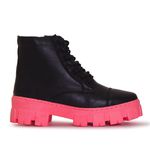 Coturno Feminino Couro Legítimo Tratorado Preto e Pink