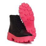 Coturno Feminino Couro Legítimo Tratorado Preto e Pink