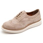 Sapato Oxford Feminino Couro Camurça Areia 