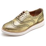 Sapato Oxford Feminino Couro Camurça Ouro