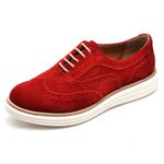 Sapato Oxford Feminino Couro Camurça Vermelho