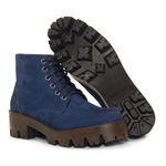 Coturno Feminino Tratorado Cano Curto Couro Nobuck Azul
