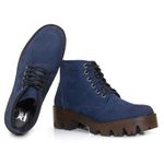 Coturno Feminino Tratorado Cano Curto Couro Nobuck Azul