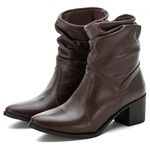 Bota Feminina Roma Couro Legítimo Cano Sanfonado Bico Fino Café