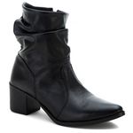 Bota Feminina Roma Couro Legítimo Cano Sanfonado Bico Fino Preto