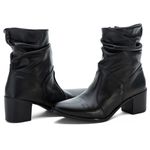 Bota Feminina Roma Couro Legítimo Cano Sanfonado Bico Fino Preto