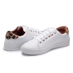 Tênis Casual Feminino Solado Borracha Sintético Branco e Onça