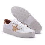 Tênis Casual Feminino Solado Borracha Sintético Branco Estrela Dourada