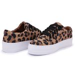 Tênis Casual Feminino Solado Borracha Tecido Animal Print Onça