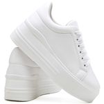 Tênis Feminino Plataforma Flatform Solado Borracha Sintético Branco