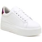 Tênis Feminino Plataforma Flatform Solado Borracha Sintético Branco e Pink