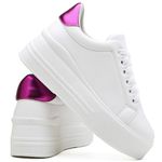 Tênis Feminino Plataforma Flatform Solado Borracha Sintético Branco e Pink