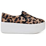 Slip On Feminino Plataforma Solado Borracha Animal Print Onça