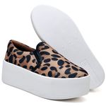 Slip On Feminino Plataforma Solado Borracha Animal Print Onça