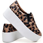 Slip On Feminino Plataforma Solado Borracha Animal Print Onça