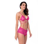 Conjunto Lingerie de Renda Pink para Trançar Costas/Frente 