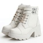 Bota Botinha Feminina Cano Baixo Tratorado Couro Legitimo Off White