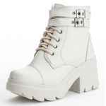 Bota Botinha Feminina Cano Baixo Tratorado Couro Legitimo Off White