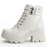 Bota Botinha Feminina Cano Baixo Tratorado Couro Legitimo Off White