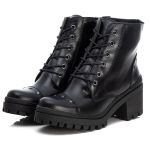 Bota Coturno Tratorado Feminina Em Couro Legitimo Preto