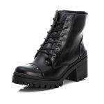 Bota Coturno Tratorado Feminina Em Couro Legitimo Preto