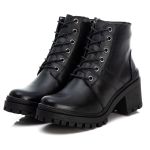 Bota Coturno Tratorado Feminina Em Couro Legitimo Preto