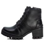 Bota Coturno Tratorado Feminina Em Couro Legitimo Preto
