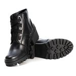 Bota Coturno Tratorado Feminina Em Couro Legitimo Preto