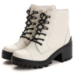 Bota Coturno Tratorado Feminina Em Couro Legitimo Off White