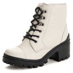 Bota Coturno Tratorado Feminina Em Couro Legitimo Off White