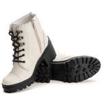 Bota Coturno Tratorado Feminina Em Couro Legitimo Off White