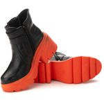 Bota Chelsea Feminina Cano Baixo Tratorado Couro Legitimo Preto Laranja