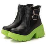 Bota Chelsea Feminina Cano Baixo Tratorado Couro Legitimo Preto Verde