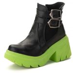 Bota Chelsea Feminina Cano Baixo Tratorado Couro Legitimo Preto Verde