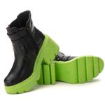 Bota Chelsea Feminina Cano Baixo Tratorado Couro Legitimo Preto Verde