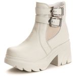 Bota Chelsea Feminina Cano Baixo Tratorado Couro Legitimo Off-White